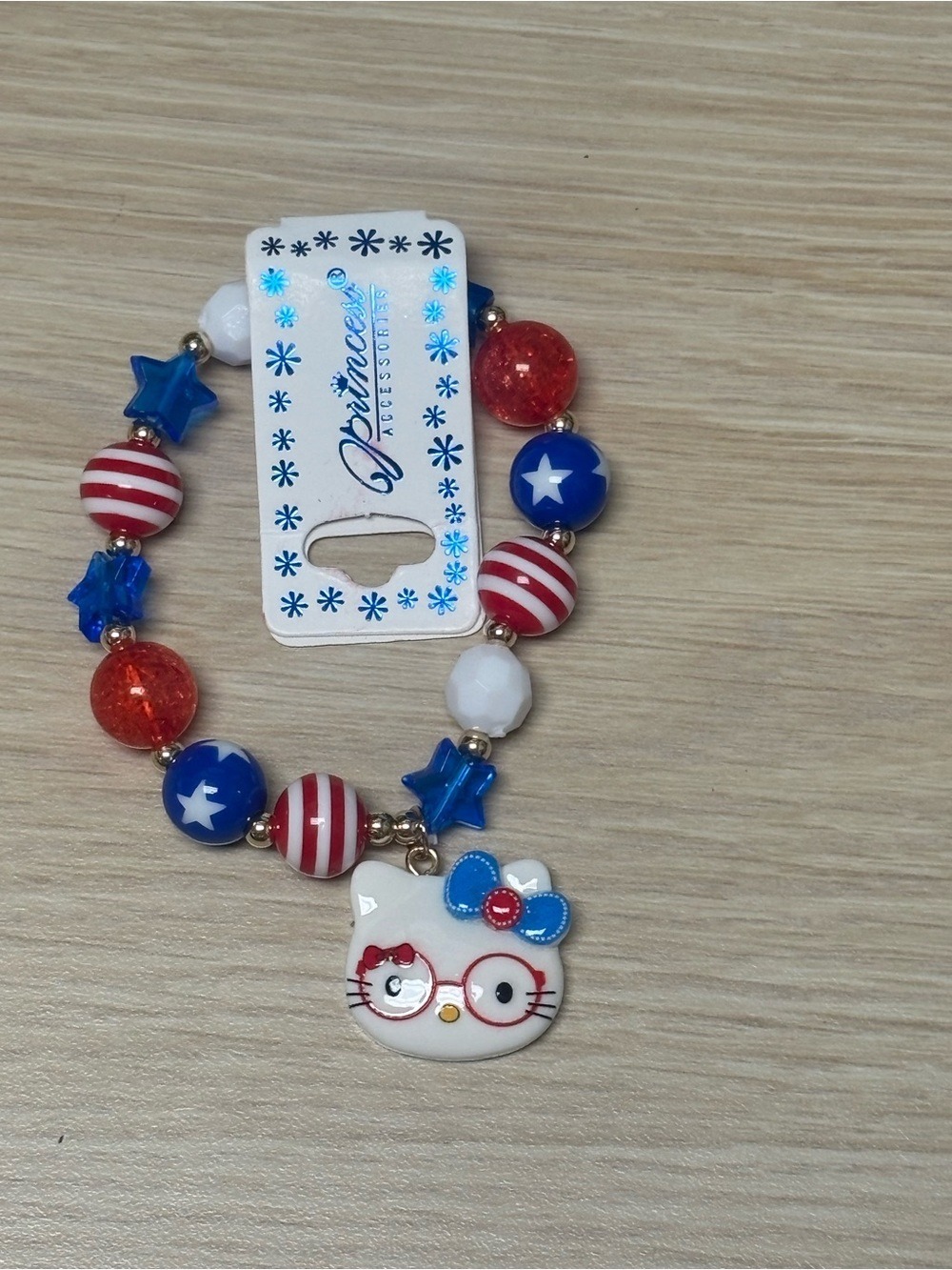 Red, Blue & White Hello Kitty Charm Beaded Bracelet - Unbranded